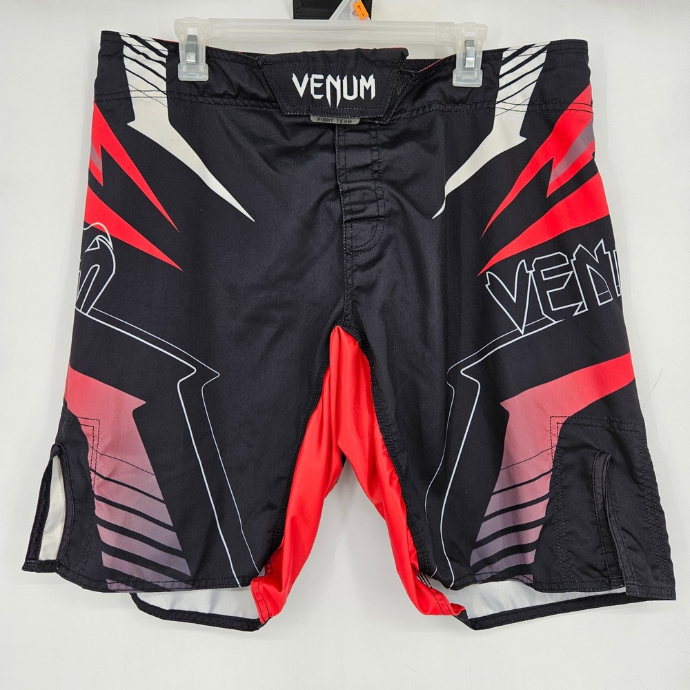 Venum Shorts Mens XL Fight Team Black White Red Print MMA BJJ Grappling